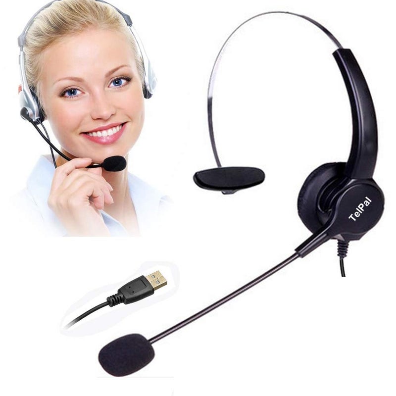 TelPal Corded Noise Cancelling Monaural Headset with USB Headset Adapter as Office PC Headset for Computer/PC/Laptop Use Only - Image 1
